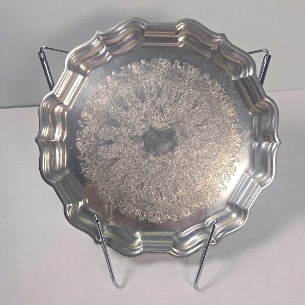 Reed Barton Pewter Floral Embossed Plate Tray P56 Vintage Decorative Collectible